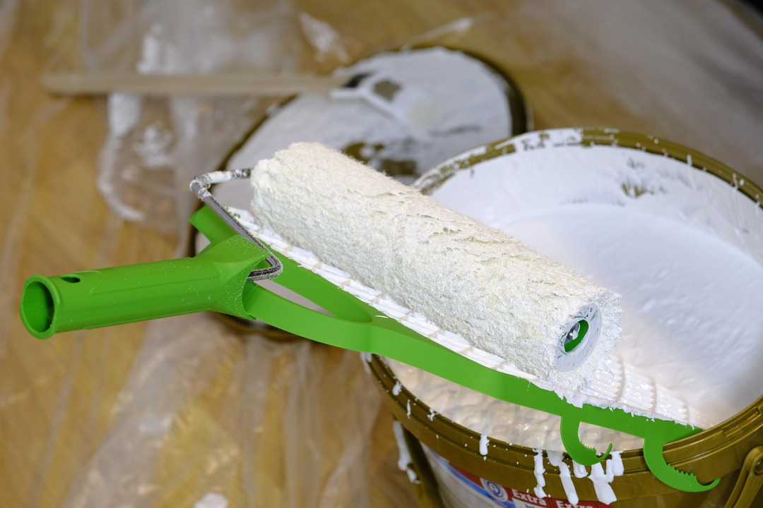 paint roller wall closeup